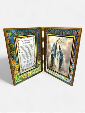 "5/$25"Stained Glass Our Lady Of Grace Memorare Of St Bernard Folding Framed Art